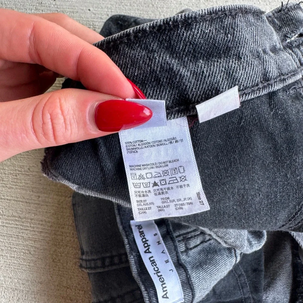 American Apparel Womens Size 27 High Waisted Denim Shorts Washed Black Cuffed